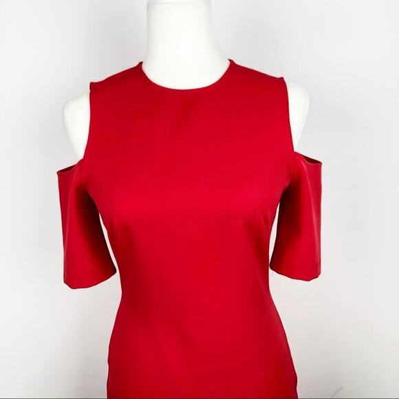 Zara Cut Out Cold Shoulders Holiday Party Shift Midi Dress Red Size Small Xmas - Picture 9 of 16